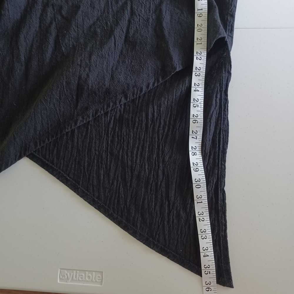 B'Gauze Black Cotton Crinkle Gauze Asymmetric Sharkbite Tunic Top One Size - Picture 4 of 7